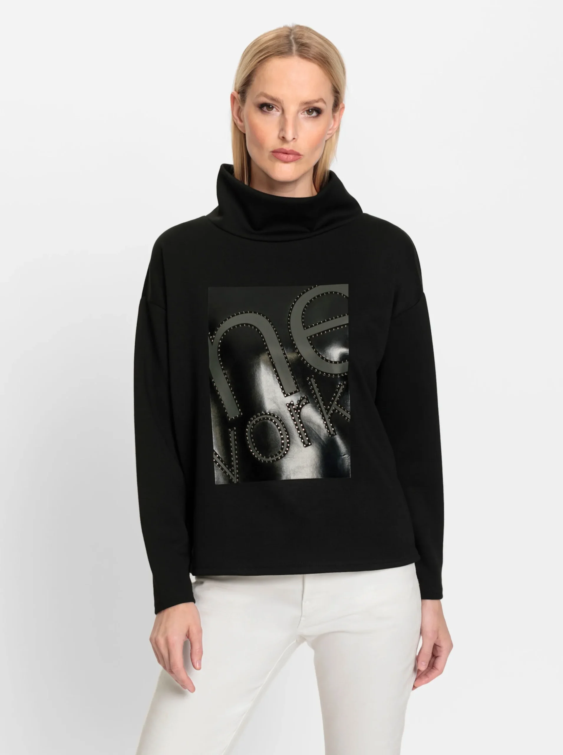 Pullover|heine Sweatshirt mit Glitzer-Print im Vorderteil schwarz