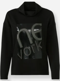 Pullover|heine Sweatshirt mit Glitzer-Print im Vorderteil schwarz