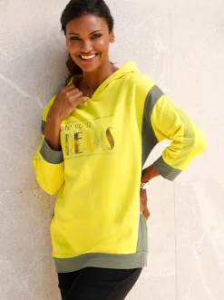 Pullover|Shirts| Sweatshirt mit goldfarbenem Folien-Print limone-khaki