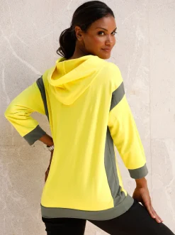 Pullover|Shirts| Sweatshirt mit goldfarbenem Folien-Print limone-khaki