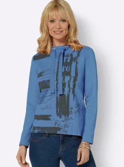Pullover| Sweatshirt mit grafischem Druck mittelblau