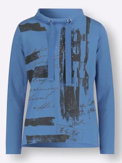 Pullover| Sweatshirt mit grafischem Druck mittelblau