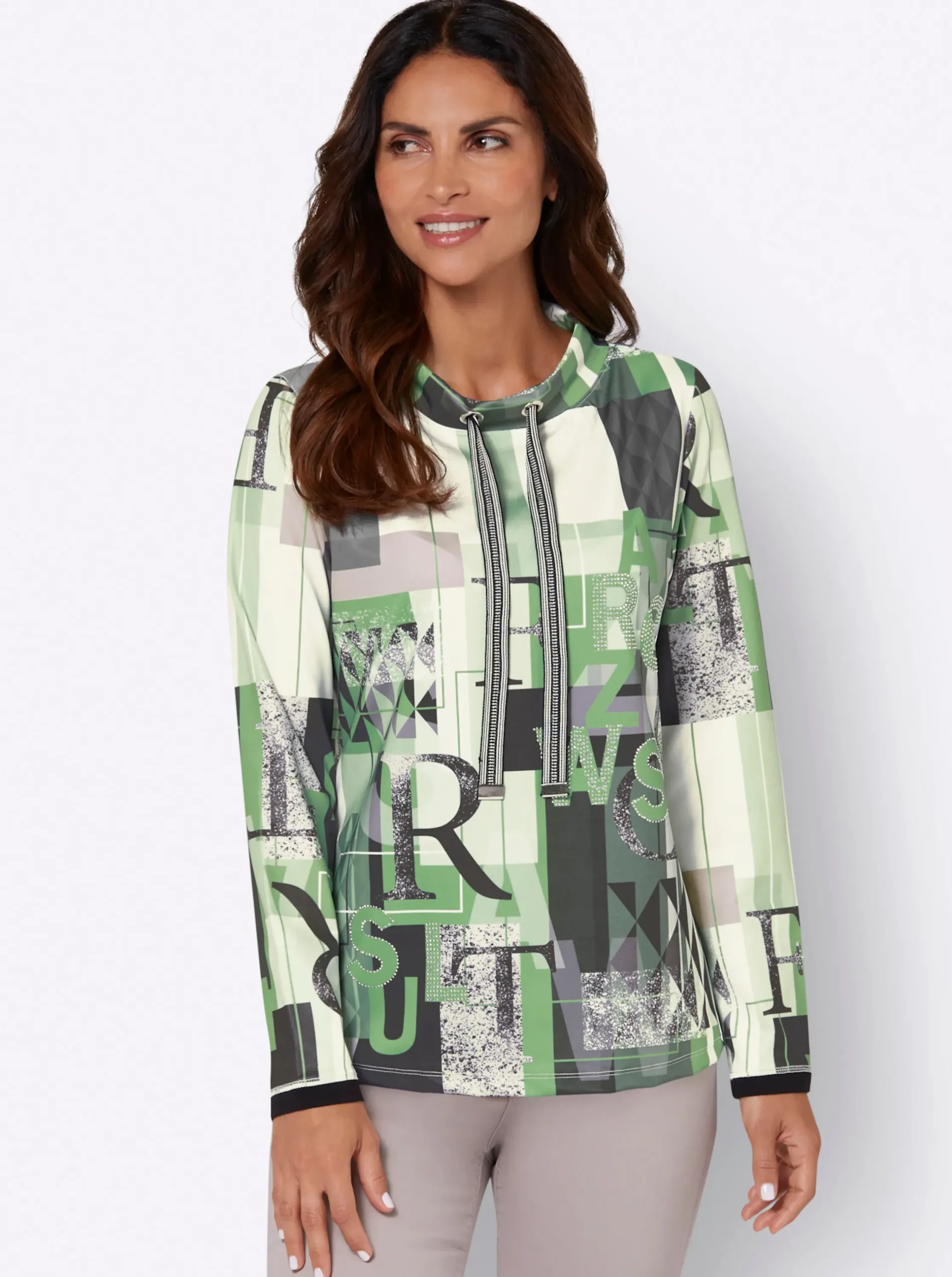 Shirts| Sweatshirt mit halsfernem Kragen apfel-gemustert