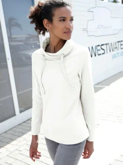 Basics|Shirts| Sweatshirt mit halsfernem Rollkragen wollweiß