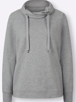 Pullover|Shirts| Sweatshirt mit halsfernem Rollkragen grau-meliert