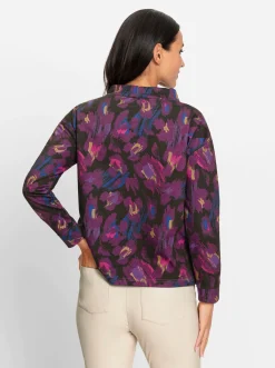 Pullover|heine Sweatshirt mit halsfernem Stehkragen camel-lila-bedruckt