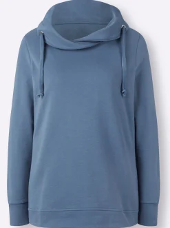Basics|Pullover| Sweatshirt mit halsfernem Rollkragen blau