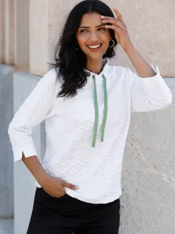 Pullover|Shirts| Sweatshirt mit Jacquard-Struktur weiß