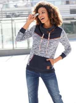 Pullover|Shirts| Sweatshirt mit Kontrast-Details marine-weiß-meliert