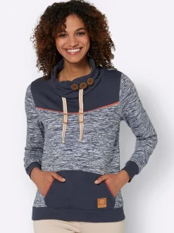 Pullover|Shirts| Sweatshirt mit Kontrast-Details marine-weiß-meliert
