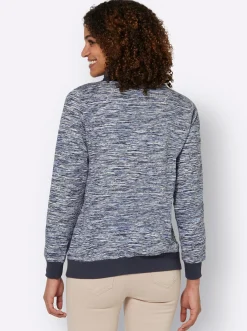 Pullover|Shirts| Sweatshirt mit Kontrast-Details marine-weiß-meliert