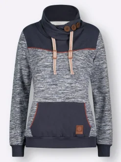Pullover|Shirts| Sweatshirt mit Kontrast-Details marine-weiß-meliert