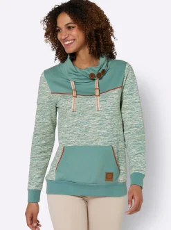 Pullover|Shirts| Sweatshirt mit Kontrast-Details jade-weiß-meliert