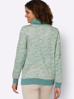 Pullover|Shirts| Sweatshirt mit Kontrast-Details jade-weiß-meliert