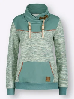 Pullover|Shirts| Sweatshirt mit Kontrast-Details jade-weiß-meliert
