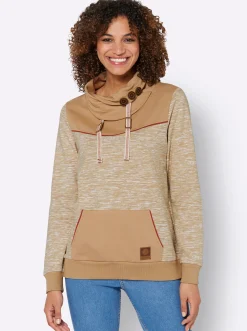 Pullover|Shirts| Sweatshirt mit Kontrast-Details camel-weiß-meliert