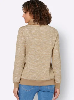Pullover|Shirts| Sweatshirt mit Kontrast-Details camel-weiß-meliert