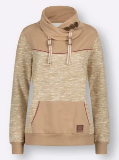 Pullover|Shirts| Sweatshirt mit Kontrast-Details camel-weiß-meliert