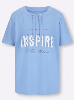 Shirts|heine Sweatshirt mit kontrastfarbigem Print vorne himmelblau