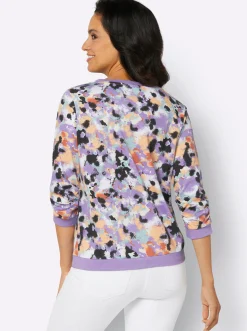 Pullover|Shirts| Sweatshirt mit 3/4-langen Ärmeln apricot-lavendel-bedruckt