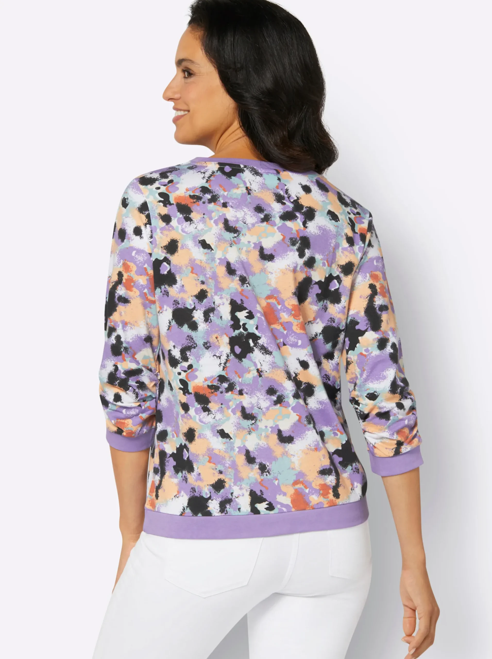 Pullover|Shirts| Sweatshirt mit 3/4-langen Ärmeln apricot-lavendel-bedruckt