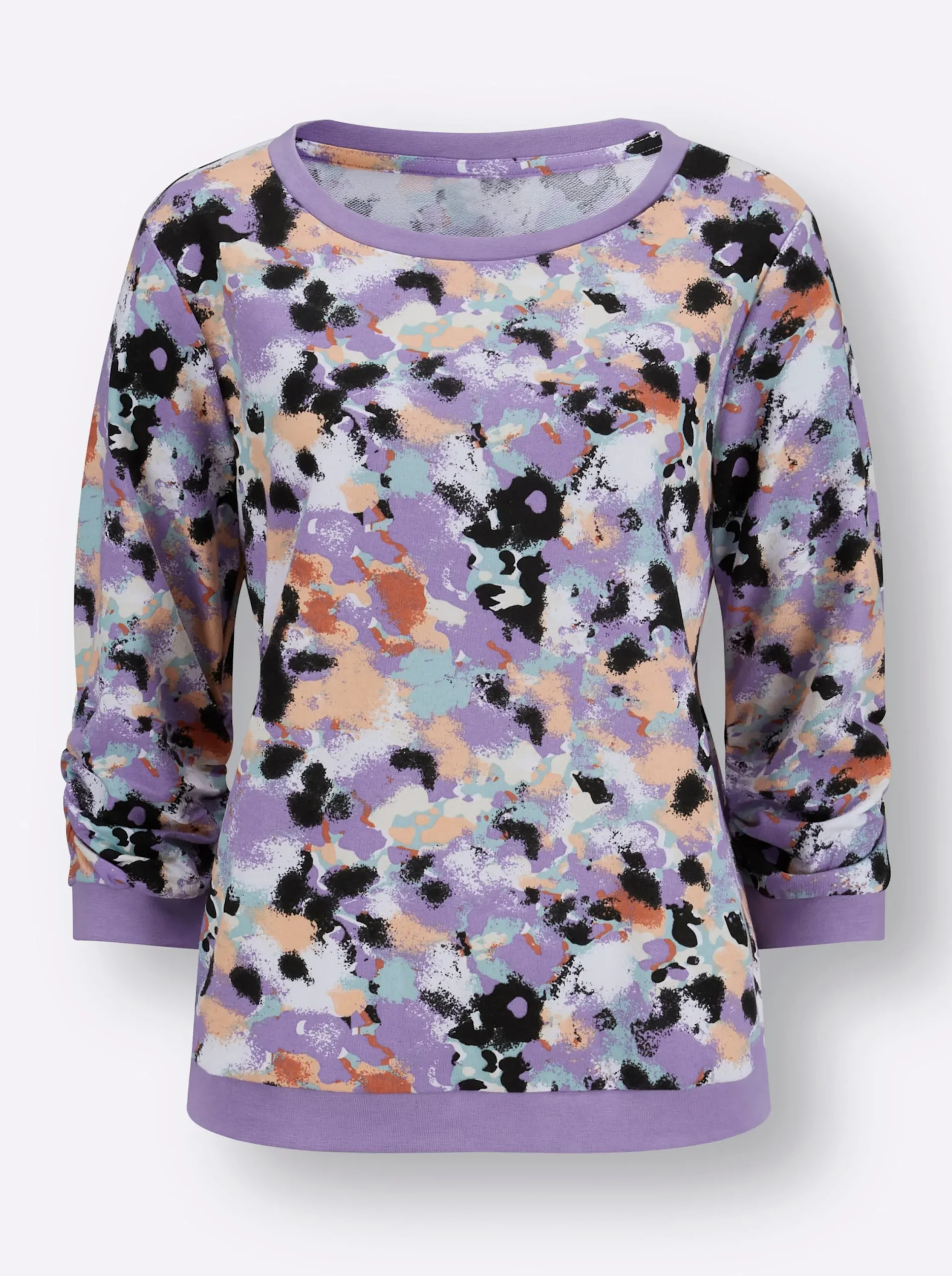 Pullover|Shirts| Sweatshirt mit 3/4-langen Ärmeln apricot-lavendel-bedruckt