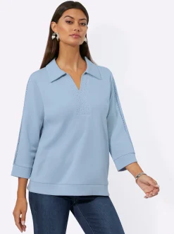 Pullover|Shirts| Sweatshirt mit Netzeinsatz entlang der Ärmel hellblau