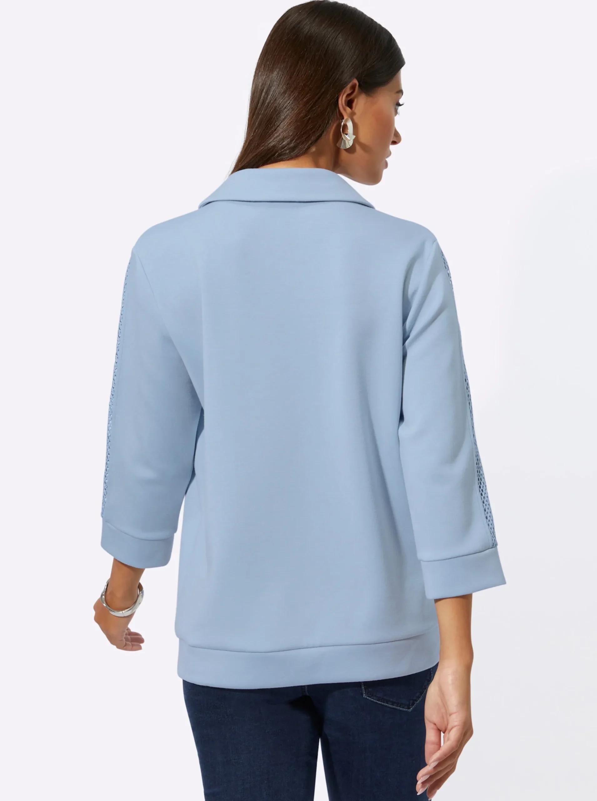 Pullover|Shirts| Sweatshirt mit Netzeinsatz entlang der Ärmel hellblau