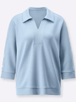 Pullover|Shirts| Sweatshirt mit Netzeinsatz entlang der Ärmel hellblau
