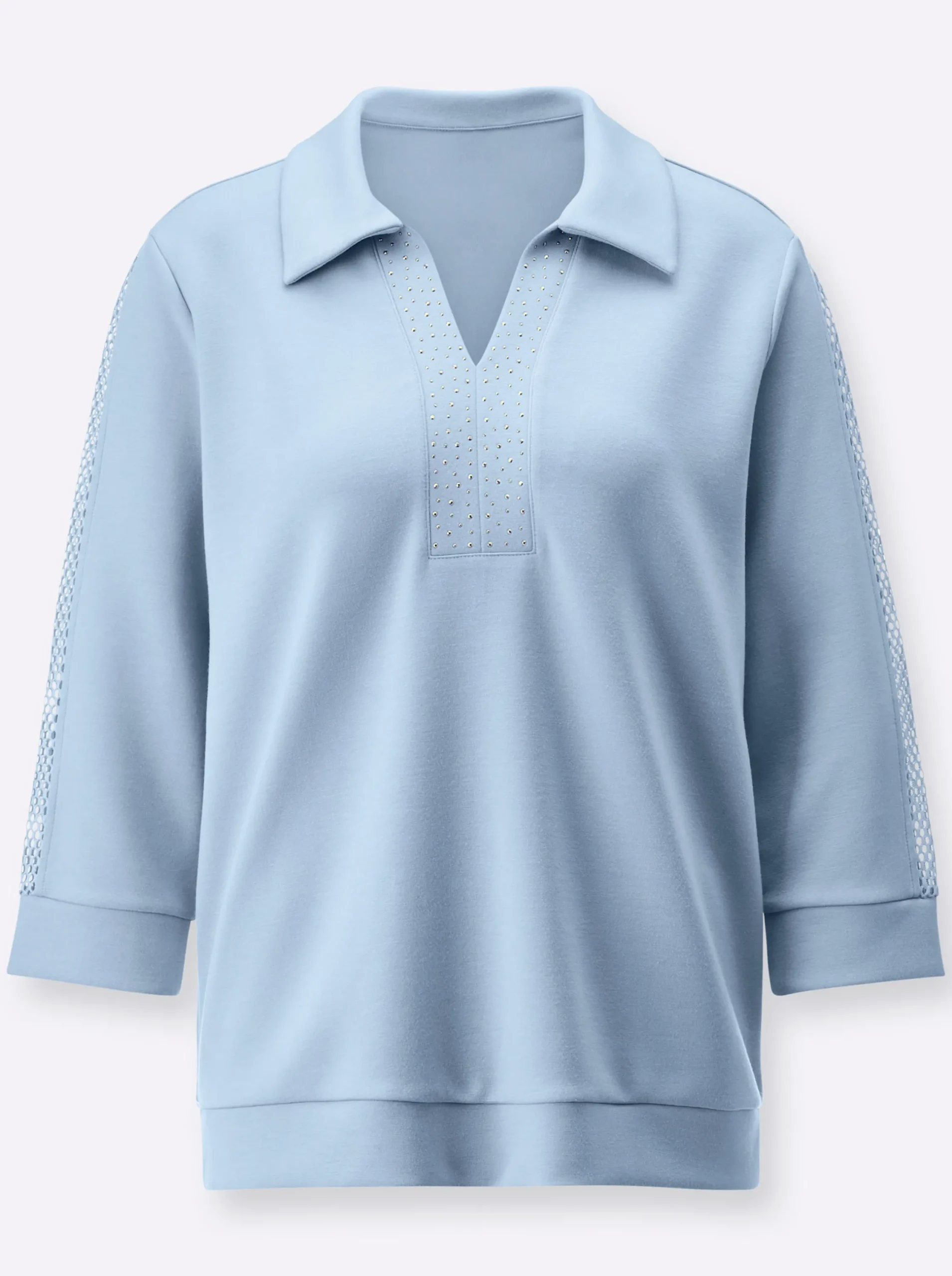 Pullover|Shirts| Sweatshirt mit Netzeinsatz entlang der Ärmel hellblau