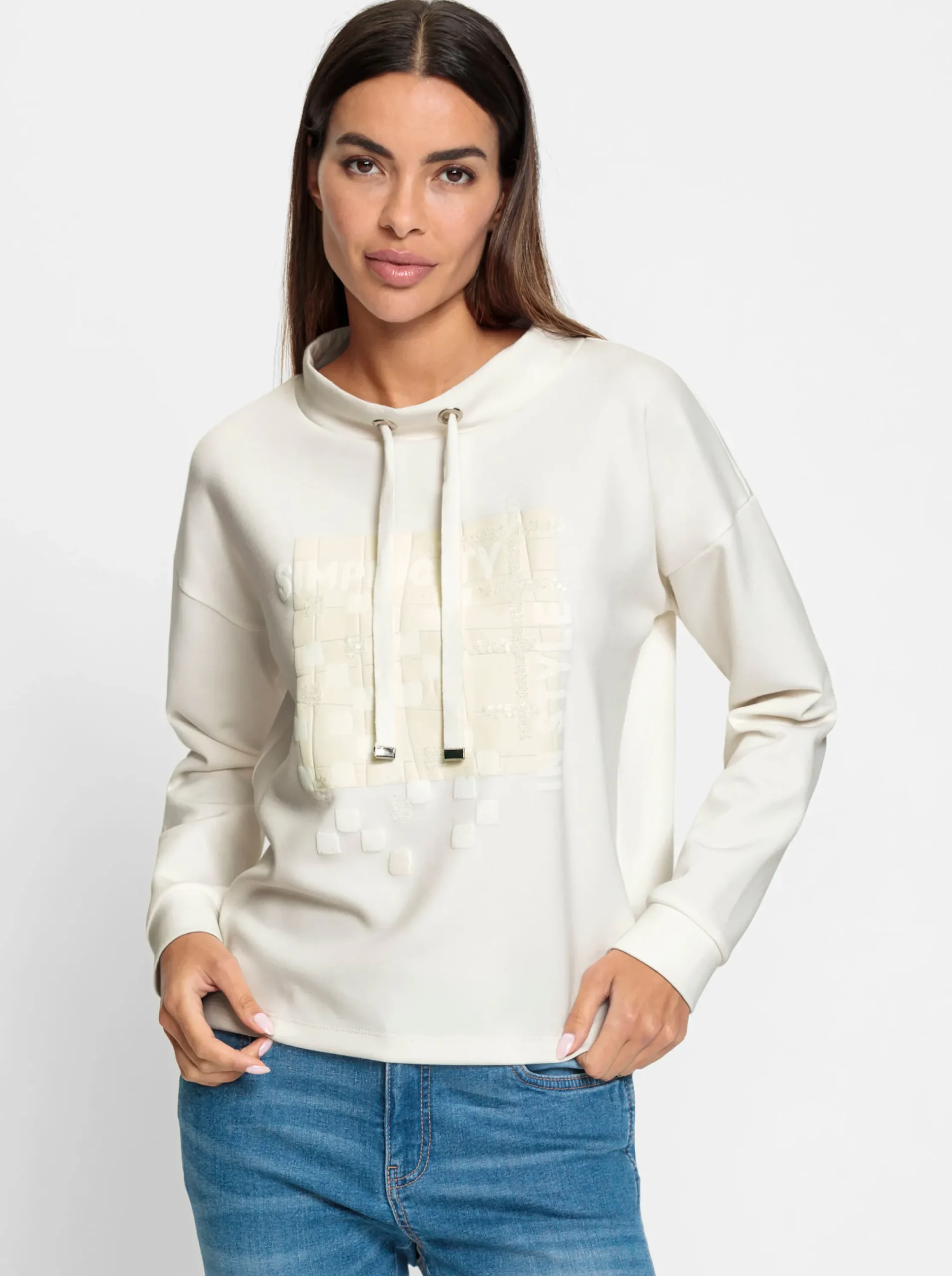 Pullover|heine Sweatshirt mit Pailletten ecru