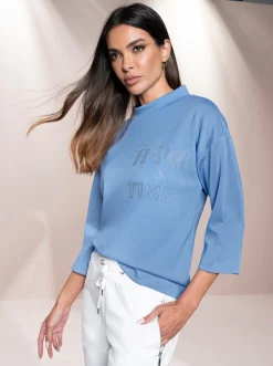 Pullover|heine Sweatshirt mit Schmucksteinchen vorne himmelblau