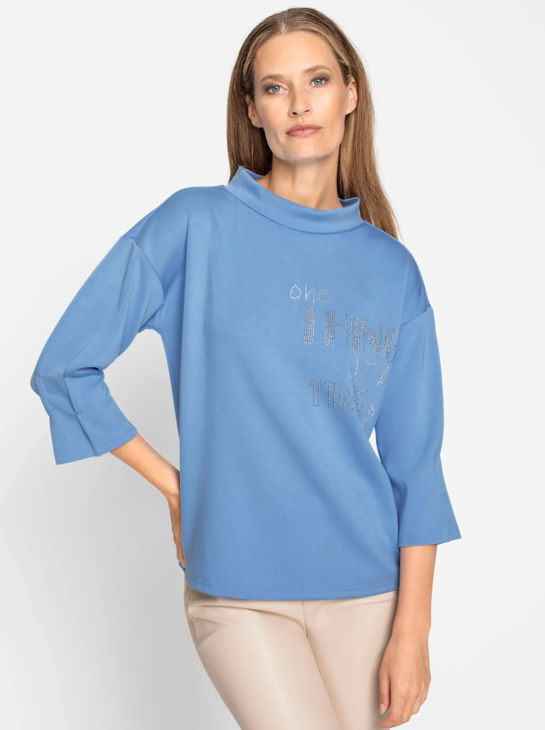 Pullover|heine Sweatshirt mit Schmucksteinchen vorne himmelblau