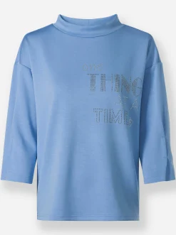Pullover|heine Sweatshirt mit Schmucksteinchen vorne himmelblau