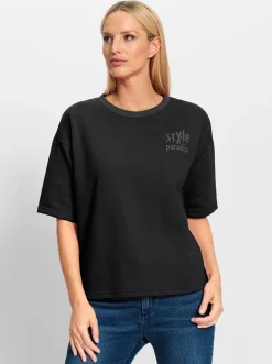 Pullover|heine Sweatshirt mit Schriftzug und Glitzersteinchen schwarz