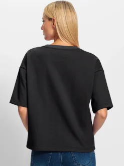 Pullover|heine Sweatshirt mit Schriftzug und Glitzersteinchen schwarz