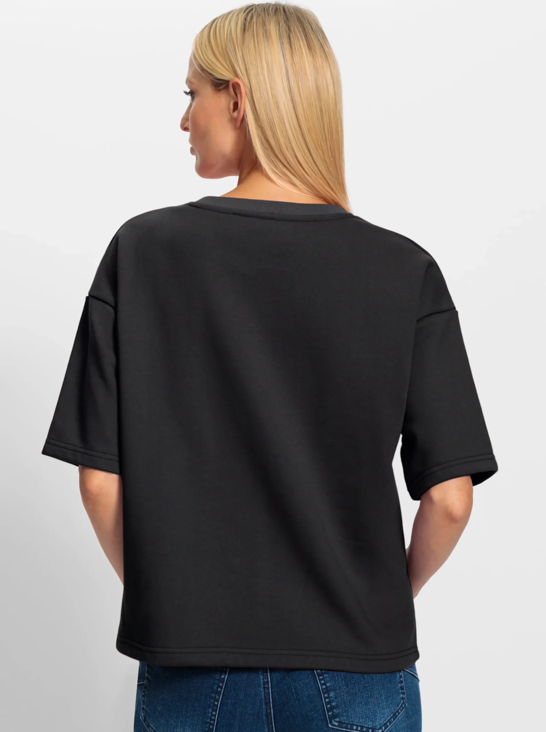 Pullover|heine Sweatshirt mit Schriftzug und Glitzersteinchen schwarz