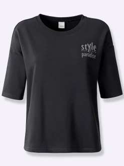 Pullover|heine Sweatshirt mit Schriftzug und Glitzersteinchen schwarz