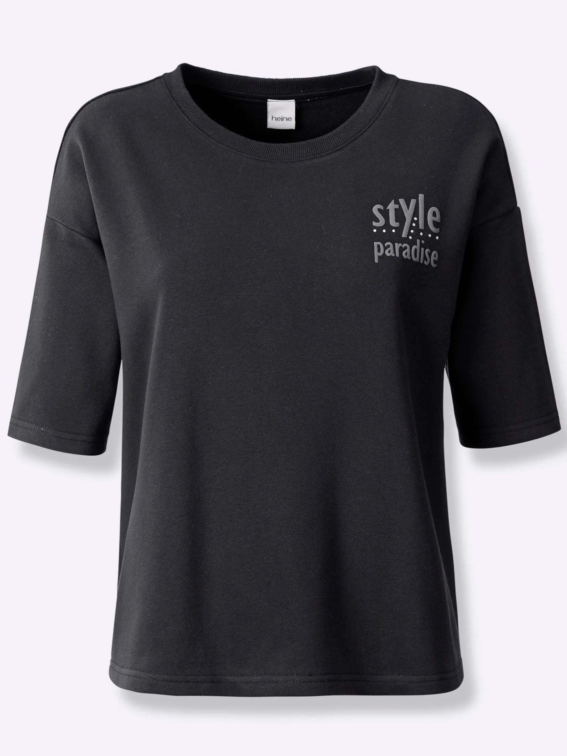 Pullover|heine Sweatshirt mit Schriftzug und Glitzersteinchen schwarz
