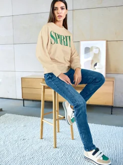 Pullover|heine Sweatshirt mit Schriftzug in Satin-Optik elfenbein