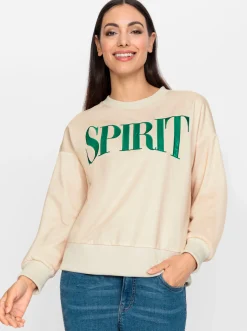 Pullover|heine Sweatshirt mit Schriftzug in Satin-Optik elfenbein