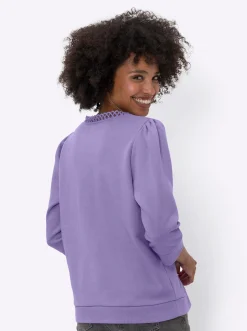 Shirts|heine Sweatshirt mit Spitze am V-Ausschnitt lavendel
