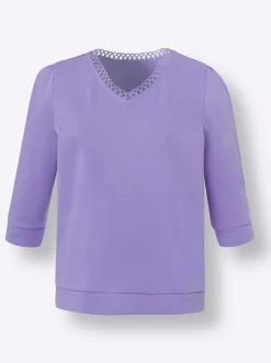 Shirts|heine Sweatshirt mit Spitze am V-Ausschnitt lavendel