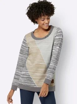 Pullover| Sweatshirt mit sportivem Print grau-ecru-bedruckt