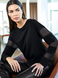 Pullover|heine Sweatshirt mit transparenten Mesh-Einsätzen schwarz