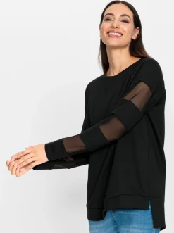 Pullover|heine Sweatshirt mit transparenten Mesh-Einsätzen schwarz