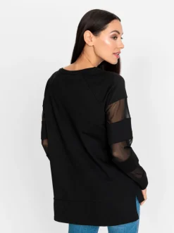 Pullover|heine Sweatshirt mit transparenten Mesh-Einsätzen schwarz
