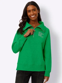 Pullover|Shirts|heine Sweatshirt mit Troyer-Kragen grasgrün