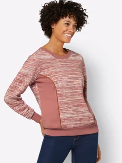 Pullover|Shirts| Sweatshirt mit Uni-Einsätzen rosenholz-ecru-bedruckt