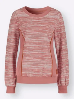 Pullover|Shirts| Sweatshirt mit Uni-Einsätzen rosenholz-ecru-bedruckt